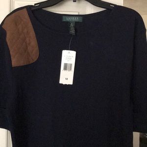 NWT Lauren by Ralph Lauren Faux Suede Patch Top
